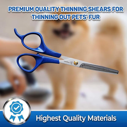 PET MAGASIN Professional Dog Grooming Scissors Set - Curved Thinning Shears for Dogs, Pet Hair Cutting Tools with Safety Tips for Small & Large Breeds, Grooming Kit for Home