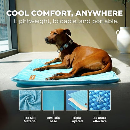 Pelsbarn Dog Cooling Mat- Ice Silk Summer Comfort, Self Cooling, Non-Slip Dog Pad, Durable & Washable, Mat for Small Dogs 18"" x 21"", Support Shelter Dogs with Every Purchase (Blue)