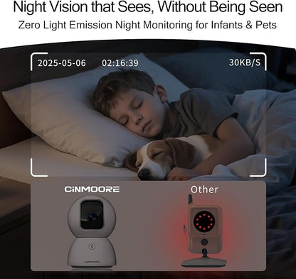 CINMOORE 5G Security Camera Indoor 2-Pack, No-Monthly-Fee AI Tracking Facial Recognition, 3K Pet/Dog Camera with Speaker/Phone App, PTZ WiFi Baby Monitor Cameras for Home Security, 0-Glow Night Vision