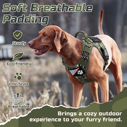 rabbitgoo Tactical Dog Harness Medium Sized Dog, No Pull Military Service Vest with Handle & Molle, Easy Control for Training Walking, Adjustable Reflective Straps, Green camo, M