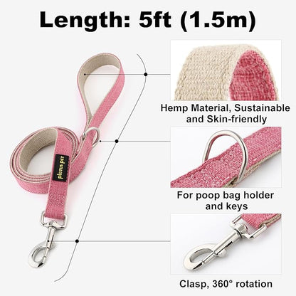 Plutus Pet Cotton Hemp Dog Collar and Leash Set, Adjustable Collar for Small, Medium, and Large Dogs, Heavy Duty and Soft on Skin, Hot Pink, XL