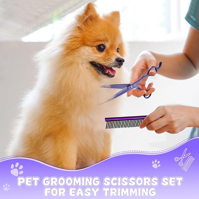 Professional Dog Scissors Set - 7 Inch/8 Inch Curved Chunkers & Thinning Shears with Grooming Comb
