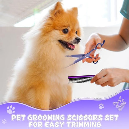 Professional Dog Scissors Set - 7 Inch/8 Inch Curved Chunkers & Thinning Shears with Grooming Comb