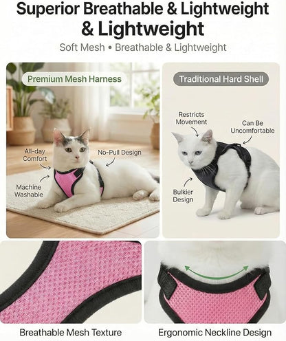 Luxelle 2 Pack Escape-Proof Cat Harness and Leash Set for Walking – Adjustable No Pull Soft Vest with Easy-Wear Buckle, Reflective Straps, Breathable Mesh – Outdoor Travel Harness for Cats & Kittens