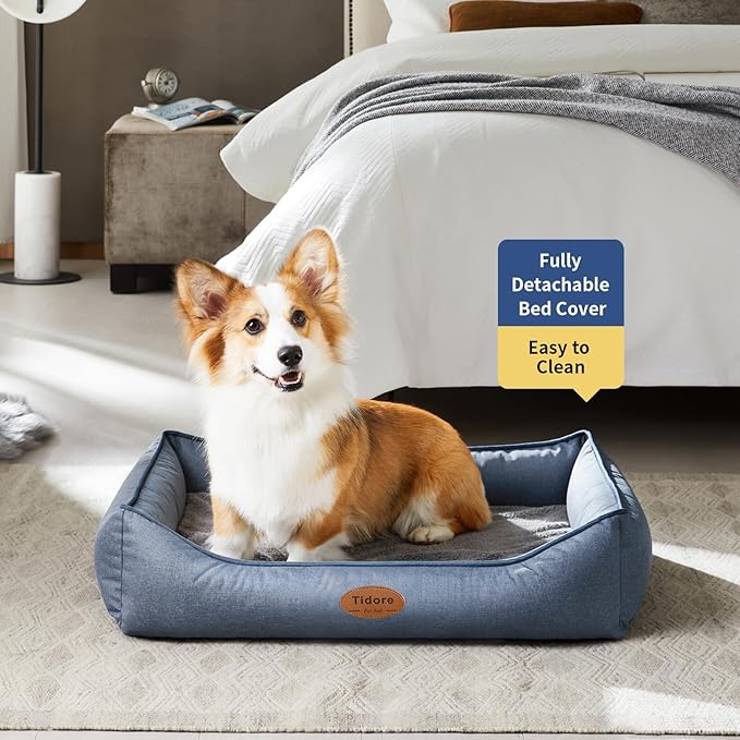 Tidore Orthopedic Dog Beds for Medium Dogs, Durable Egg Crate Foam Sofa Dog Bed wit Washable Removable Cover,Waterproof Lining,Pet Bed for Large Dogs (Denim Blue, 31.5" L x 25.2" W x 7" Th)