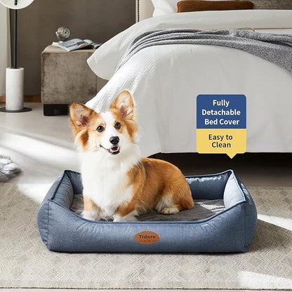 Tidore Orthopedic Dog Beds for Medium Dogs, Durable Egg Crate Foam Sofa Dog Bed wit Washable Removable Cover,Waterproof Lining,Pet Bed for Large Dogs (Denim Blue, 31.5" L x 25.2" W x 7" Th)