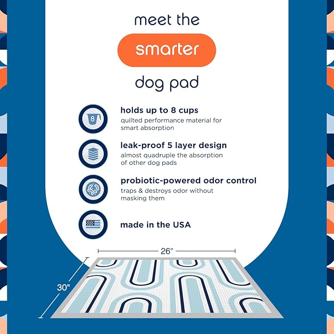 Pet Life Unlimited Smart Prints Extra Large Puppy Pads – 26" x 30", 50 Count (XL) | Stylish Dog Training Pads with Odor Controlling Wetness-Activated Sweet Bluegrass Scent | USA Made
