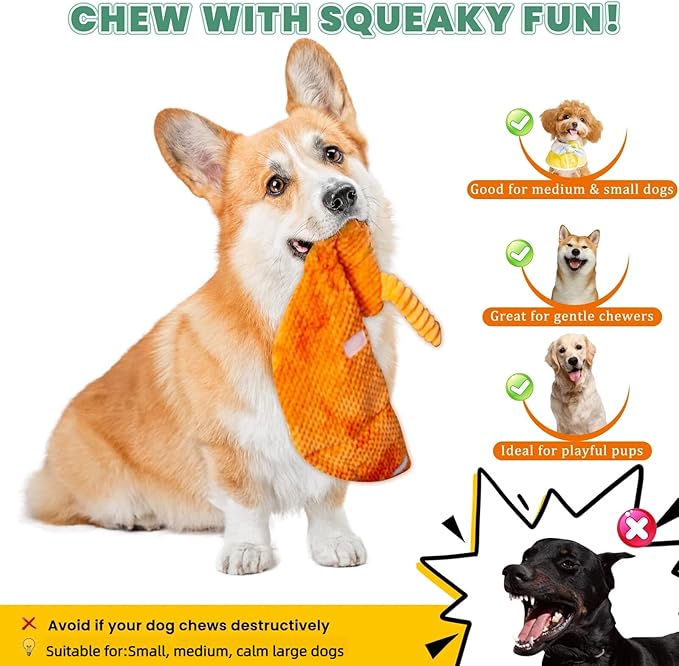 Tierglück Interactive Squeaky Dog Toys for Small, Medium & Large Dogs, 3-Pack No-Stuffing Plush Chew Toys with Crinkle for Teething Puppies & Gentle Chewers – Keeps Bored Dogs Busy and Safe
