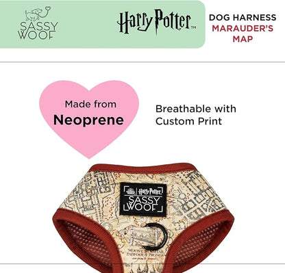 Sassy Woof Dog Adjustable Harness - Harry Potter™ Marauder's Map™ - XL, Breathable Mesh, No Pull Design with Two D-Rings, Perfect for Extra Large Dogs - Officially Licensed