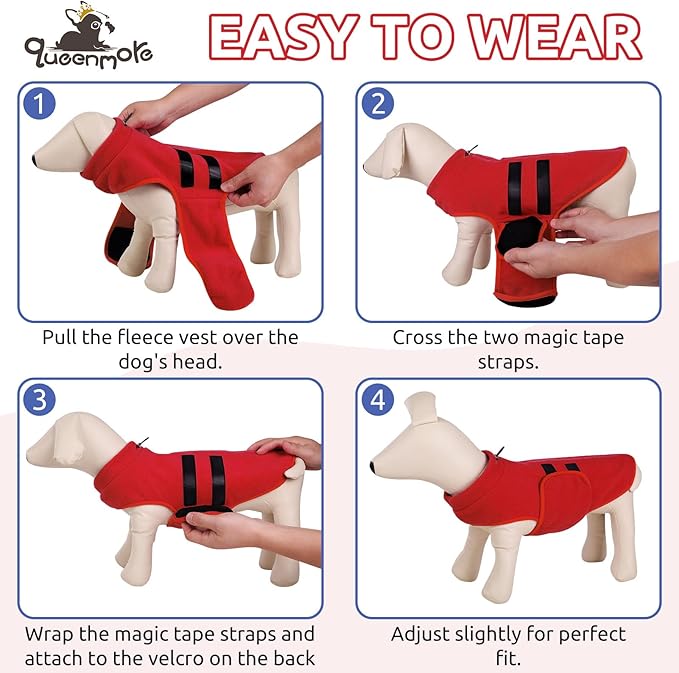 Queenmore XL Dog Sweaters, Soft Fleece Vest Pullover Dog Jacket with Leash Hole, Warm Winter Dog Clothes Cold Weather Doggy Dachshund Sweater for Large Dogs Cats Boy or Girl (Red, XL)
