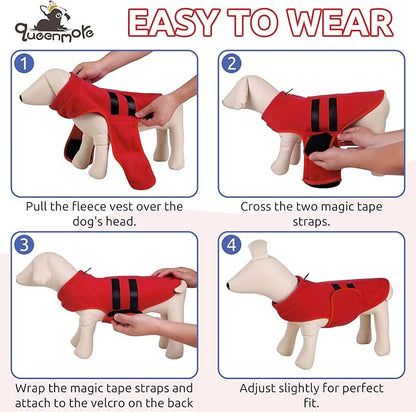 Queenmore XL Dog Sweaters, Soft Fleece Vest Pullover Dog Jacket with Leash Hole, Warm Winter Dog Clothes Cold Weather Doggy Dachshund Sweater for Large Dogs Cats Boy or Girl (Red, XL)