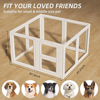 LoveTail Clear Acrylic Dog Playpen Indoor,Transparent Dog Pen,Easy to Assemble and Clear pet Pen for Puppy Dog, Rabbit and cat,Sturdy and Easy to Clean Plastic pet Fence (White, 30.3" H, 8PCS)
