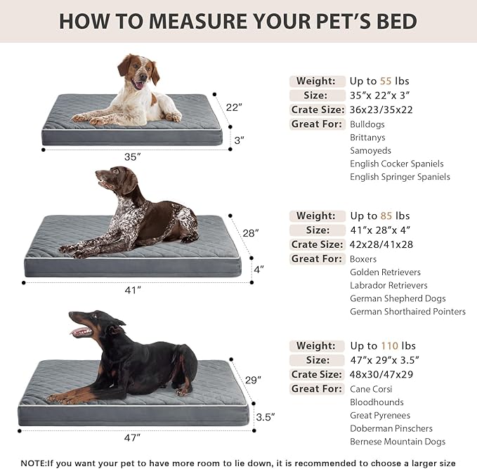 WNPETHOME Orthopedic XXL Dog Beds Large Sized Dog, Waterproof Extra Large Dogs Bed with Removable Washable Cover, Multi-Needle Quilting Dogs Crate Bed
