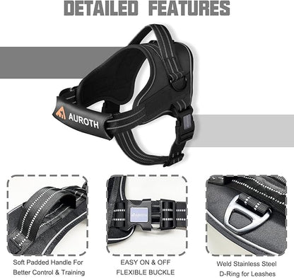 AUROTH Dog Harness and Leash Set, Soft Padded Dog Vest with 5.25FT Dog Leash, No Choke, Easy On Pet Vest, Adjustable Reflective No Pull Dog Harness for Large Dogs, Easy Walking and Training