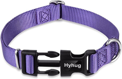 Hyhug Dog Collar for Large Dogs, Heavy Duty | Quick Release Nylon Buckle Collar, Adjustable & Durable Pet Supplies for Boy & Girl Dogs (Large, Ultra Violet)