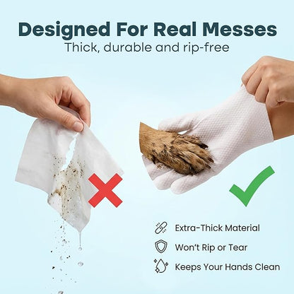 Uproot QuickClean Gloves Pro: Extra-Thick Pet Glove Wipes for Dogs & Cats - Easy Wipe Paws, Eyes, Ears, Butt, & Body - Lick-Safe for Cats & Dogs - Cleaning, Deodorizing & Grooming (20 Pack)