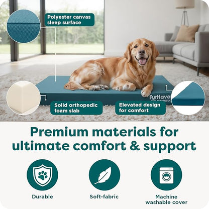 Furhaven Water-Resistant Orthopedic Dog Bed for Large Dogs w/ Removable Washable Cover, For Dogs Up to 125 lbs - Indoor/Outdoor Logo Print Oxford Polycanvas Mattress - Deep Lagoon, Jumbo Plus/XXL