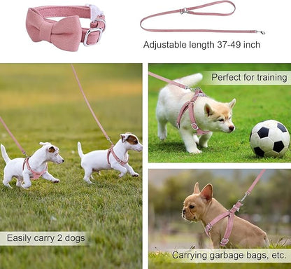 Dog Harness and Leash Set, XXS No Pull Adjustable Puppy Harness with Multifunction Pink Dog Leash and Dog Collar, Soft No Choke Escape Proof Pet Harness Vest for Small Dogs and Cats (Red, S)