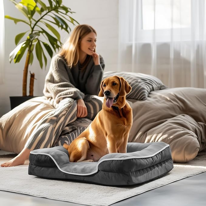 NEWBULIG 42x32 Inch Orthopedic Dog Bed Large Sized, Dog Couch/Sofa Bed with Washable Cover, Waterproof, Memory Foam, Soft Fluffy Surface