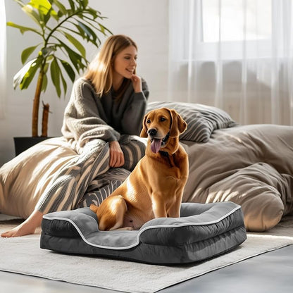NEWBULIG 42x32 Inch Orthopedic Dog Bed Large Sized, Dog Couch/Sofa Bed with Washable Cover, Waterproof, Memory Foam, Soft Fluffy Surface