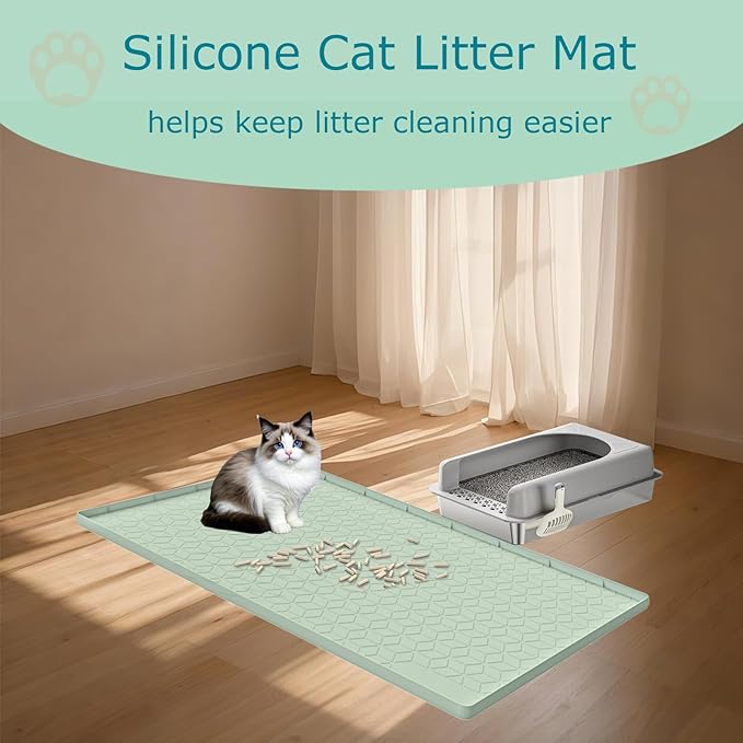 Jacooxi Cat Litter Mat, Silicone Large Cat Mat for Litter Box - 28x22 in, Waterproof & Non-Slip, Durable & Easy Clean, Green