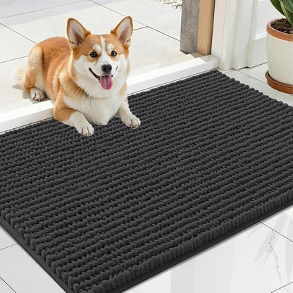 OLANLY Dog Door Mat for Muddy Paws 24x16, Ultra Absorbent Chenille Mud Doormat, Non-Slip Washable and Dirt Trapping Doormat for Indoor Entryway, Quick-Dry Indoor Pet Bed Mats for Dogs, Dark Grey