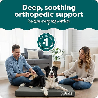 FurHaven Water-Resistant Orthopedic Dog Bed for Large Dogs, Oxford Polycanvas Mattress with Egg Crate and a Solid Orthopedic Foam Base for Joint Support, Washable Cover, Large, Stone Gray