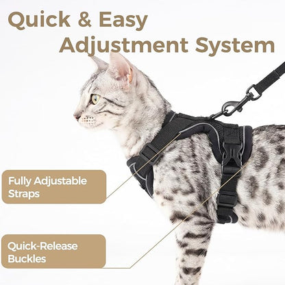 pangdi Cat Harness and Leash Set Escape Proof Tactical Extra Large Kitten Harness Emotional Support Cat Vest, Black, XXL