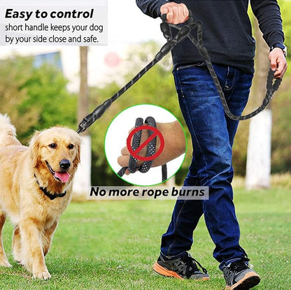 JSXD Heavy Duty Double Handle Dog Leash - 5 FT, Padded & Reflective, Rope for Small to Large Dogs (Black)