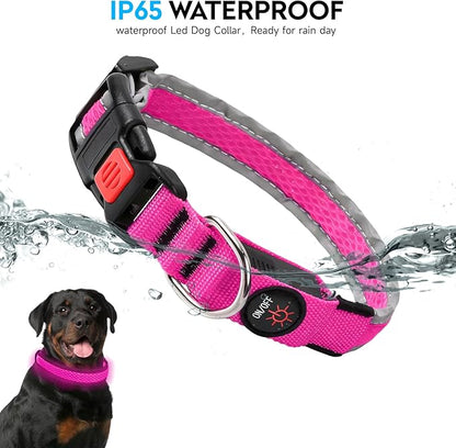 LED Dog Collar, Light Up Dog Collar USB Rechargeable, Nylon Adjustable Comfortable Soft Bright RGB 7 Colors Changeing Safety Light Glowing Collar for Small and Medium Dogs(Small,Pink)