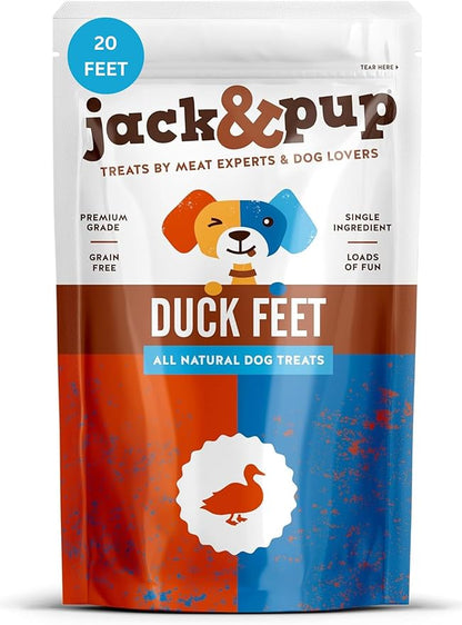 Jack&Pup Duck Feet for Dogs – All Natural Dog Chews, Single Ingredient Dehydrated Duck Feet Dog Treats – Great for Small & Medium Dogs (20 Count) Great Alternative to Chicken Feet