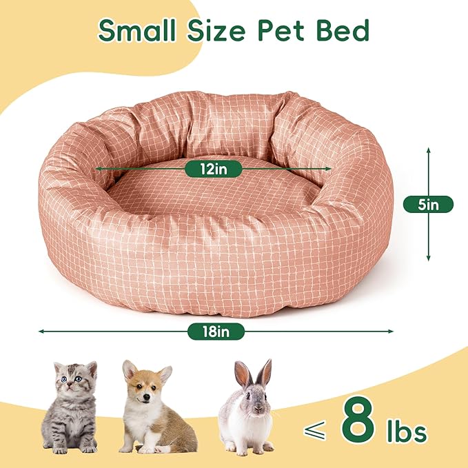 Colewin Small Cat Bed for Indoor Cats Dogs, Washable Round Donut Pet Bed for Puppies Kittens, Cute Rabbit Bunny Beds with Reversible Winter & Summer Cushion for Pets Up to 8lbs (Red)