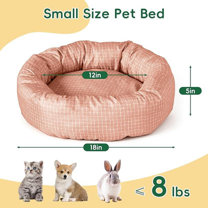 Colewin Small Cat Bed for Indoor Cats Dogs, Washable Round Donut Pet Bed for Puppies Kittens, Cute Rabbit Bunny Beds with Reversible Winter & Summer Cushion for Pets Up to 8lbs (Red)