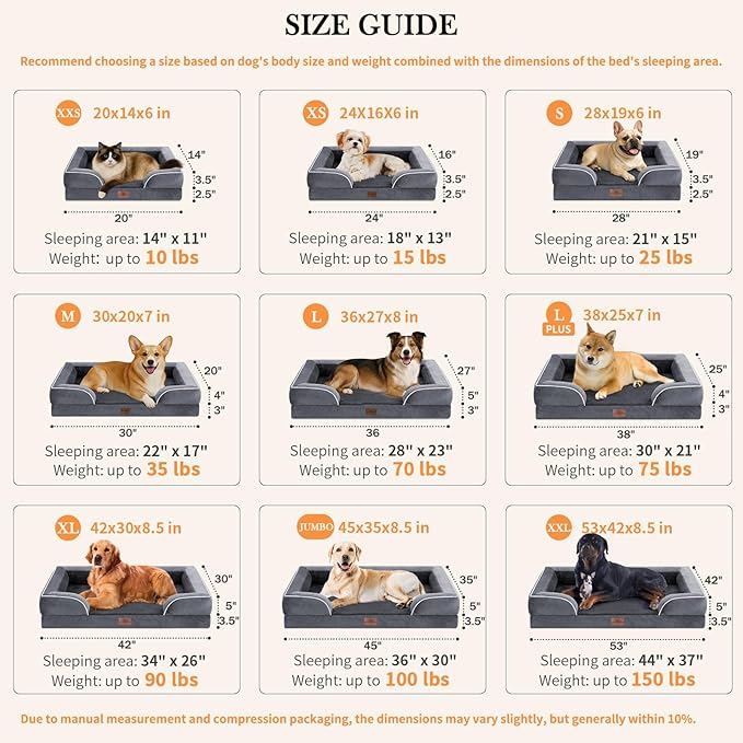 Comfort Expression Orthopedic Dog Bed for Medium Dogs 28x19 Inch, Waterproof Supportive Egg Crate Foam Medium Pet Bed with Removable Bolster, Dog Couch with Washable Cover & Non-Slip Bottom, Dark Grey