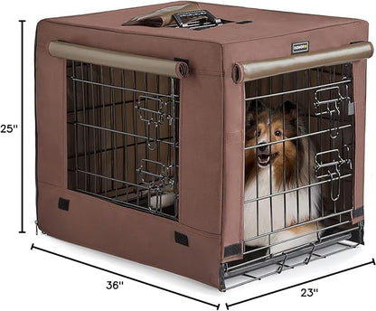DONORO Dog Crates for Medium Large Size Dogs Indoor Double Door Dog Kennels & Houses for Puppy and Cats, Collapsible Metal Contour Dog Cages (Brown, 36.0" L x 23.0" W x 25.0" H)