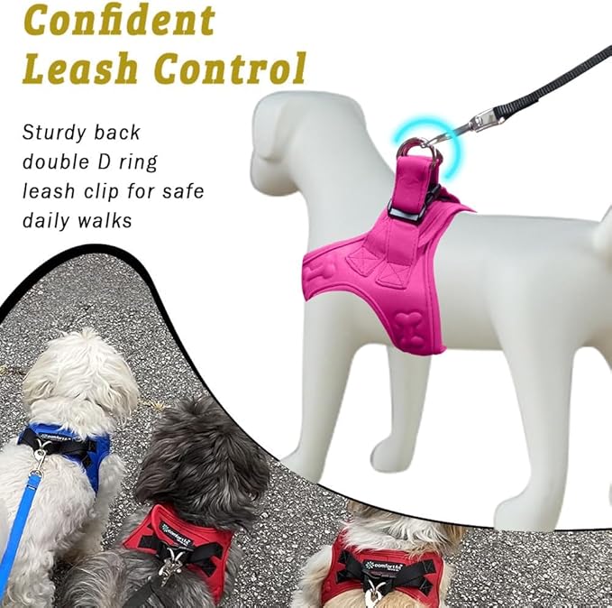 Comfort Fit Dog Harness Step in No Pull Harness for Small Medium Sized Dogs Soft Padded No Escape Harness Adjustable Easy Buckle with Leash Attachment D-Ring Extra Comfort Inside Velvet Plush XS Pink