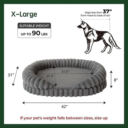BALANCE Calming Dog Bed for Extra Large Dogs, 42 Inches Oval Washable XL Pet Bed with Sides, Orthopedic Pet Couch Sofa with Non-Slip Bottom, Gray