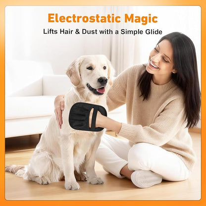 Florteen Pet Hair Removal Glove for Cats & Dogs Hair Remover,Reusable Electrostatic Pet Hair Remover Gloves,Magic Brush Pet Hair Removal Tool for Furniture,Couch,Car Seats,Clothing(2Pcs)