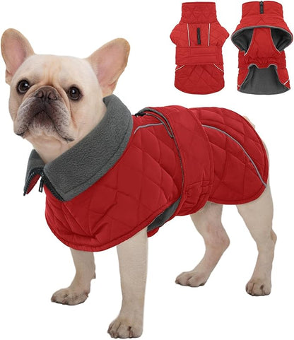 Kuoser Dog Jacket Warm Fleece Lined Dog Coats for Small Dogs, Waterproof Pet Coat Reflective Puppy Snowsuit with Harness Hole for Cold Weather Walking Hiking, Quilted Dogs Winter Vest, Red, S