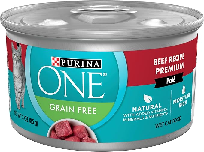 Purina ONE Natural, High Protein, Grain Free Wet Cat Food Pate, Beef Recipe - (Pack of 24) 3 oz. Pull-Top Cans