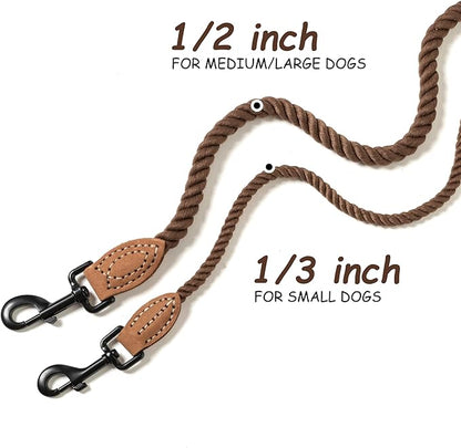 Mile High Life Dog Leash, Braided Cotton Rope Leashes with Leather Tip - Heavy Duty Metal Clasp, 4FT, 1/3" Thick - Wedding, Walking Leash for Small Medium Puppy(Dark Brown)