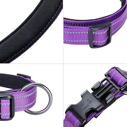 EXCELLENT ELITE SPANKER Reflective Dog Collar Classic Soft Padded Breathable Nylon Adjustable Pet Collar with Quick Release Buckle for Boy Girl Male Female Puppies Small Medium Large Dogs(Purple-XL)