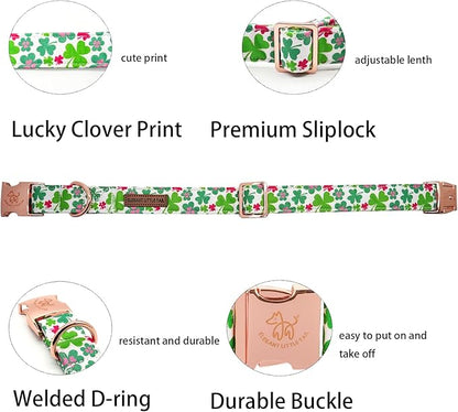 Elegant Little Tail Green Clover XL Dog Collar, Unique Design, Cotton, Adjustable, X-Large Dogs