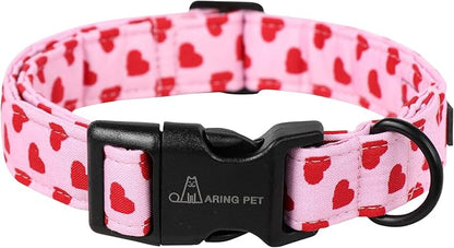 ARING PET Valentine's Day Dog Collar, Cute Pink Heart Pet Collars with Quick Release Buckle for Puppy Small Medium Large Boy Girl Dogs-XS