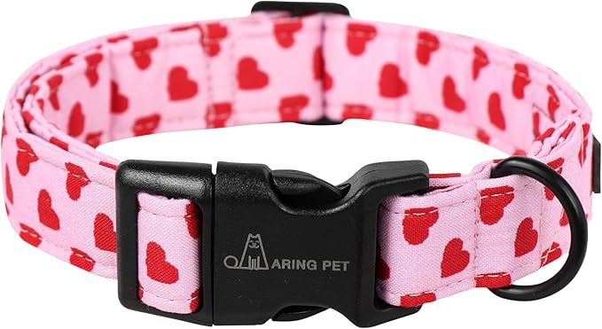 ARING PET Valentine's Day Dog Collar, Cute Pink Heart Pet Collars with Quick Release Buckle for Puppy Small Medium Large Boy Girl Dogs-L