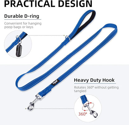 PUPTECK Reflective Dog Leash with Comfortable Padded Handle Durable Nylon Dog Lead for Small Medium and Large Dogs Cats Walking Running Training Outside, Blue