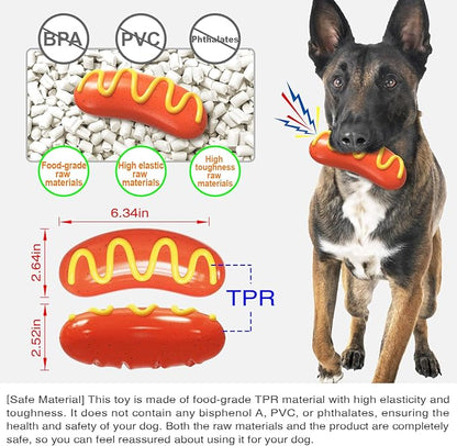 Dog Toys Chewers,Dog Chew Toy for Aggressive Chewers Hotdog,Squeaky Dog Toy Interactive (Red Hotdog)