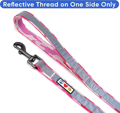 Pawtitas Camo Pink Dog Leash 6 ft Custom ID Lead for Dogs & Puppies Reflective Comfortable Padded Handle Embroidered Name & Phone Number