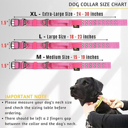 ADITYNA Heavy Duty Dog Collar for Medium Dogs - Reflective Pink Girl Collar with Handle for Training, and Walking - Wide, Thick, Tactical, Soft Neoprene Padded