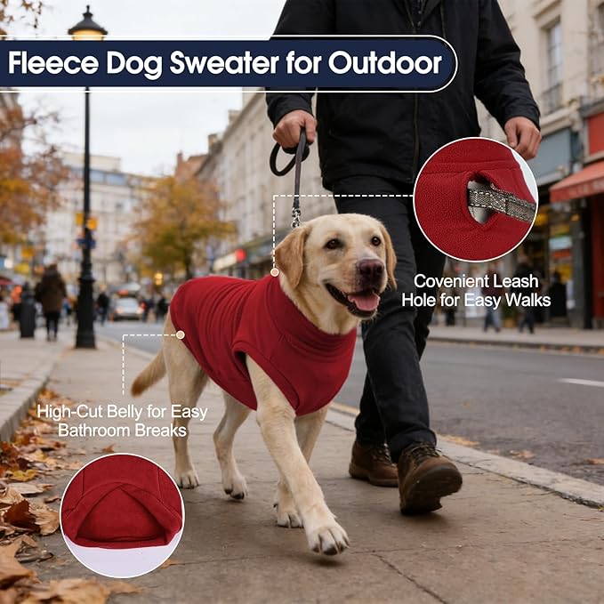 IECOii 2 Pack Dog Sweater Boy Girl - Soft, Dachshund Stretchy Fleece Sweaters with Leash Hole for Fall & Winter, Medium Dogs Coats Ideal for Home, Trips, and Walks (Size L, Blue & Red)